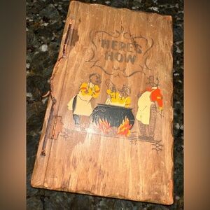 Vintage Wooden Recipe Book with Chefs Illustration